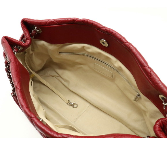 Chanel Matelasse Caviar Skin Here Mark Chain Tote Bag Leather Red Silver - Picture 5 of 9
